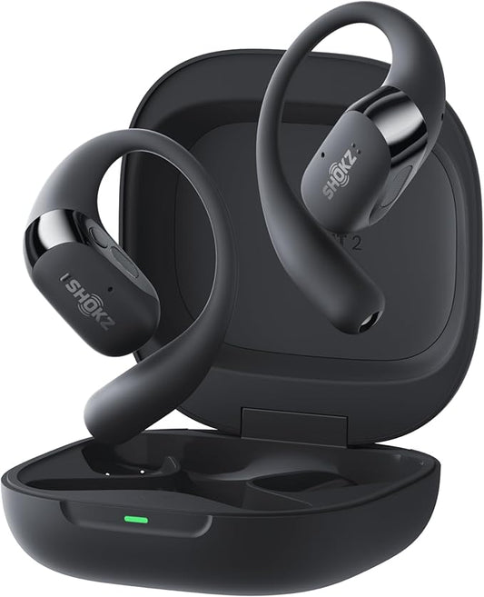 SHOKZ New OpenFit 2+ Open-Ear Headphones, Dolby Audio Enabled, Comfortable Earbuds with Soft Ear Hooks, 48H Playtime, IP55 Water-Resistant, USB-C Fast Charging, Wireless Charging, Carrying Bag, Black