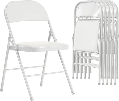 6 Pack White Folding Chairs with Comfortable Cushion and Back, Portable & Foldable Indoor Outdoor Chairs with Durable Metal Frame for Office/Party/Events/Kitchen/Dinning/Wedding, 330lbs Capacity