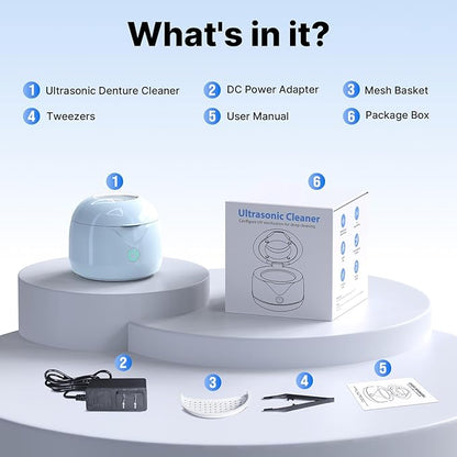 Ultrasonic Retainer Cleaner - UV Dental Cleaning Pod Night Guard Cleaner for Dentures, Aligner, Braces, Toothbrush Heads, Jewelry (Blue)