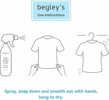 Begley's 3-in-1 Wrinkle Remover, Quick Fix Wrinkle Release, Static Cling Remover, Odor Eliminator and Fabric Refresher Spray - USDA Certified Biobased - Citrus, 16 oz, 2 Pack