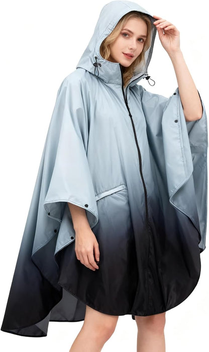 Hooded Rain Ponchos for Adult - Rain Coat and Rain Jacket with Waterproof Pocket and Zipper