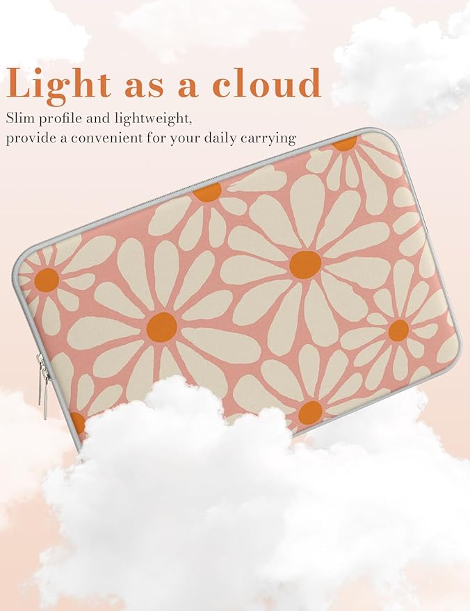 iCasso Laptop Sleeve 13 inch for MacBook Air 13-13.6 inch, Cute Laptop case for MacBook Pro 13 inch, Slim Protective Travel Carrying Case for MacBook Pro 14 inch, Chromebook, HP, Dell, Orange Floral