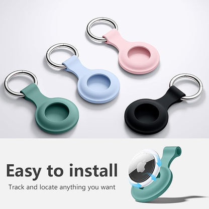 Lerobo Flower Engraved AirTag Holder Compatible with Apple AirTags 4 Pack for Kids Soft Silicone AirTag Case with Keychain Protective Air Tags Dog Collar Cute Air Tag Holder for Bags Keys Trackers