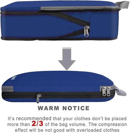 BAGAIL 4 Set/6 Set/8 Set Compression Packing Cubes Travel Accessories Expandable Packing Organizers (Cloth Pattern, 4-Navy)