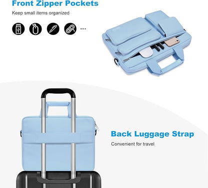 MOSISO Laptop Shoulder Bag 15.6 inch, 15-15.6 inch Computer Bag Compatible with MacBook Pro 16 inch, HP, Dell, Lenovo, Notebook with 2 Raised&1 Flapover&1 Horizontal Pocket&Handle&Belt, Airy Blue