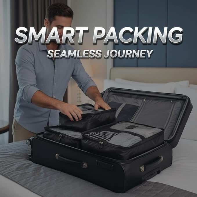 6-Piece Travel Packing Cubes Set - Luggage Organizer Bags with Mesh & Solid Pouches - Waterproof & Dustproof Storage for Clothes & Essentials (Navy Blue)