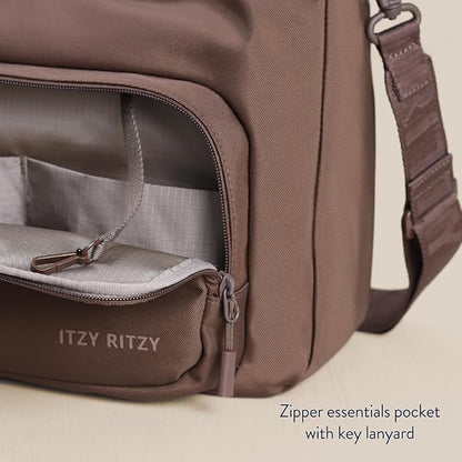 Itzy Ritzy Belong Cargo Caddy - Attaches to Stroller or Wagon; Also Includes Shoulder/Crossbody Strap (Mocha)
