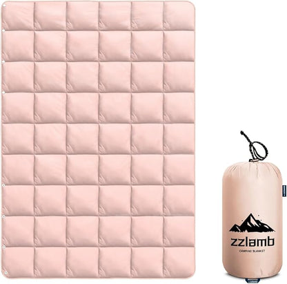 zzlamb Camping Blanket, Compact Lightweight Soft Puffy Blanket Water-Repellent, Packable Warm Quilt Down Alternative Picnic Hiking Backpacking Beach Travel RV Airplane Couch Car