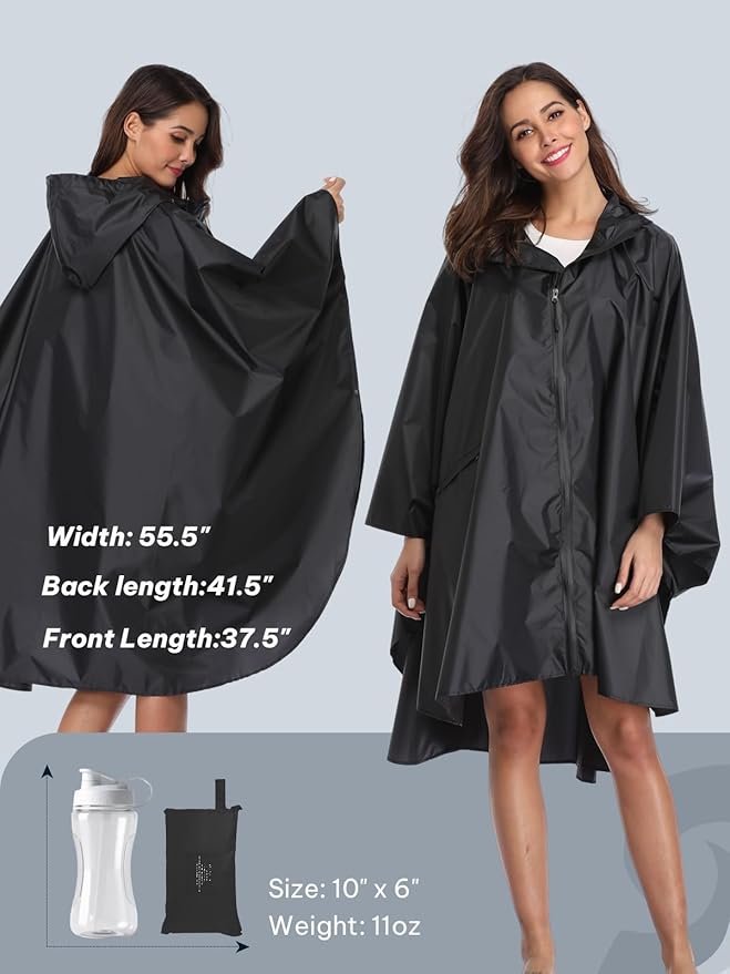 SaphiRose Unisex Rain Poncho Waterproof Raincoat Hooded for Adults Women with Pockets