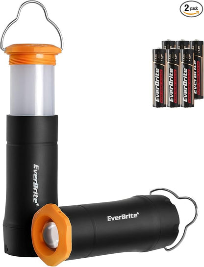 EverBrite 2-in-1 Mini Lanterns and Flashlights with 3 Modes, 2 Pack Portable Outdoor LED Zoomable Torches, Camping Essentials for Hurricane, Hiking, Night Walking, Emergency, Outdoor Christmas Lights