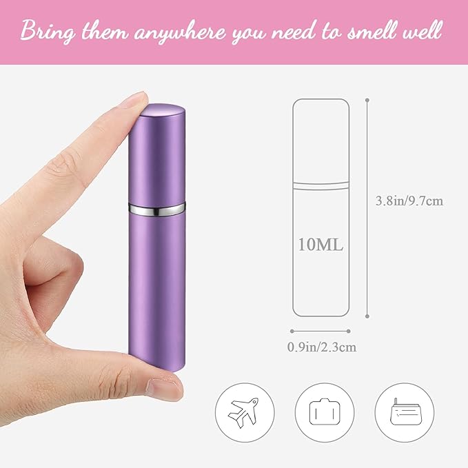 Zonon 56 Pieces Refillable Perfume Atomizer Mini Refillable Spray Perfume Bottle Portable with 56 Pieces Refill Pump Dispenser Pump Transfer Tool for Outgoing (Purple, Pink, Silver,5 ml)
