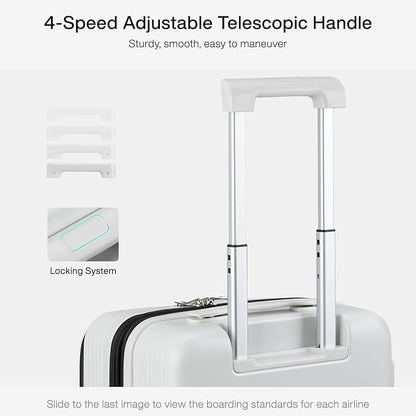 Hanke Grace Expandable Carry On Luggage with Wheels Airline Approved Hard Shell Suitcases with Front Pocket，Top Opening Luggage with TSA Lock for Short Business Travel, Smoke White.