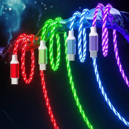 IHAO USB A to C Charger Cable PD Fast Charge and High Speed Sync Visible Starry LED Current Flowing Compatible with All USBC Device-Starry Purple A to C 39Inches