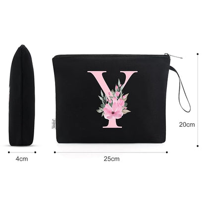 Vavabox A-Z Personalized Makeup Bag, Birthday Gifts for Women Mom, Gifts for Best Friend, Bride Bridesmaid Cosmetic bag (Y, Black)