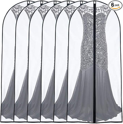 Garment Bags for Hanging Clothes 24'' x 60'' (Set of 6) Coat Covers for Closet Foldable Washable Dress Bags for Hanging Clothes for Long Dress Dance Costumes Suits Gowns Coats