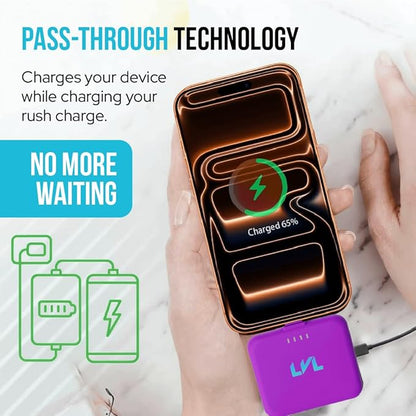 Spark Portable Charger for iPhone 17/16/15 USB C 2500mAh Power Bank with LED Indicators 2.4A Fast Charging Mini Portable Charger with Pass Through Technology LVL 25 (Purple)