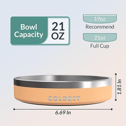 Coldest Dog Bowl - Anti Rust Metal, Non Slip, 3 Layers Insulated Stainless Steel Dog Bowls - Spill Proof & Heavy Duty - Water Bowl for Dogs, Cats & Pets, Dish Washer Safe (21 oz, Sahara Tan)