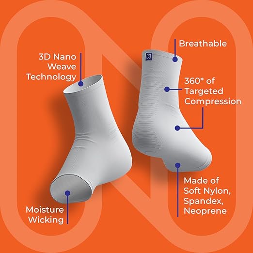 NanoSocks Compression Socks for Women & Men (1 Pair) - BEST Ankle Brace Support Sleeve for Neuropathy, Plantar Fasciitis, Diabetic Foot Nerve Pain Relief - Toeless (Large, Black)