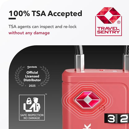 TSA Approved Luggage Locks | Inspection Indicator, 4-Digit Combination, Durable Zinc Alloy | for Suitcases, Backpacks, Travel Bags | Pink, 2-Pack