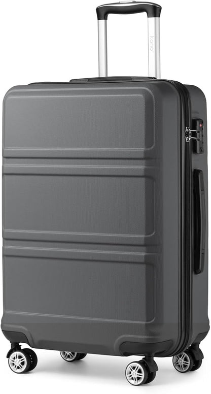 Kono 24 Inch Luggage Suitcase with Spinner Wheels TSA Lock Lightweight PC+ABS Hardside Medium Checked Luggage Durable Rolling Suitcase Grey