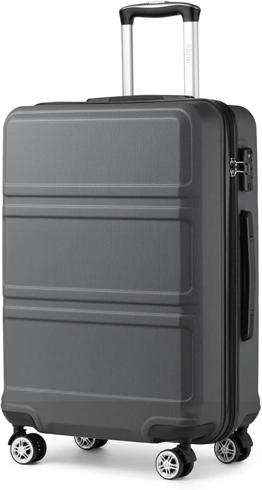 Kono 24 Inch Luggage Suitcase with Spinner Wheels TSA Lock Lightweight PC+ABS Hardside Medium Checked Luggage Durable Rolling Suitcase Grey