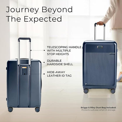 Briggs & Riley 27" Medium Expandable Spinner - Checked Luggage for Travel, Suitcases with Wheels, Hardside Rolling Bag for Men & Women, Self-Repairing Zipper - Sympatico Collection, Navy