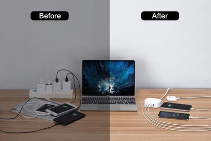 USB Charging Station 4 Port - BULL USB Charger Block Multiple, Wall Charger Cable White 6ft Charging Hub for Multiple Devices (ULlisted)