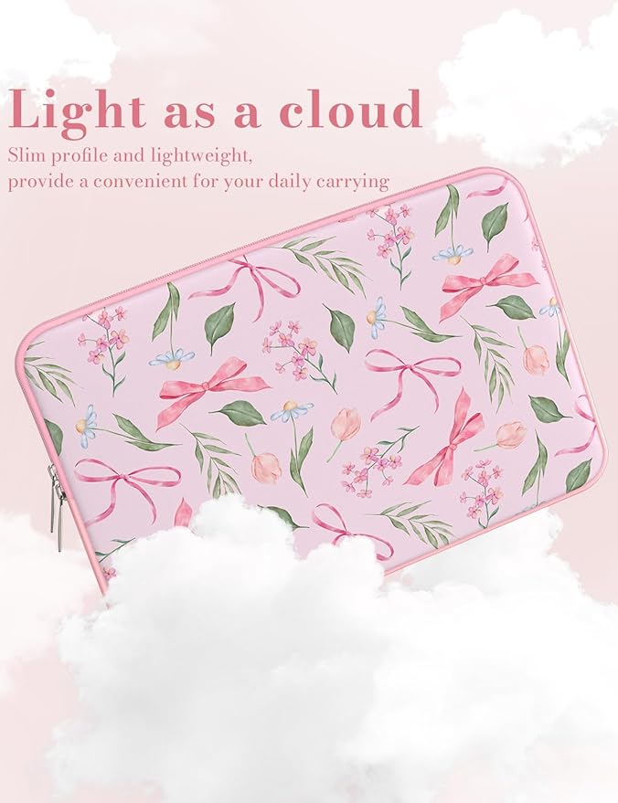 iCasso Laptop Sleeve 13 inch for MacBook Air 13-13.6 inch,Cute Laptop case for MacBook Pro 13 inch 14 inch, Slim Protective Travel Carrying Case Sleeve for 14 inch Chromebook, HP, Flower Bow Pink