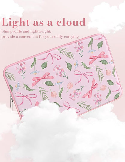 iCasso Laptop Sleeve 13 inch for MacBook Air 13-13.6 inch,Cute Laptop case for MacBook Pro 13 inch 14 inch, Slim Protective Travel Carrying Case Sleeve for 14 inch Chromebook, HP, Flower Bow Pink