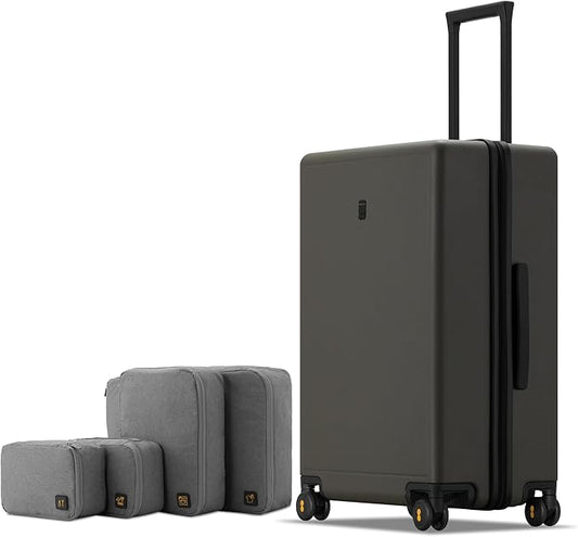LEVEL8 Elegance Checked Luggage, 24 Inch Hardside Suitcase, Lightweight Matte Hardshell with Tsa Lock, Large Suitcases with Spinner Wheels, Olive Green