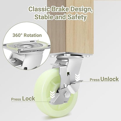 W B D WEIBIDA Heavy Duty Caster Wheels 6 Inch - 4500 LBS, PP Plate Castor Set of 4 with Double Ball Bearings, Non-Marking Industrial Swivel Casters for Hand Trucks, Carts, Industrial (2 Brake 2 Rigid)