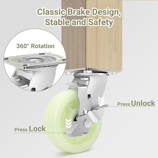 W B D WEIBIDA Heavy Duty Caster Wheels 6 Inch - 4500 LBS, PP Plate Castor Set of 4 with Double Ball Bearings, Non-Marking Quiet Industrial Swivel Casters for Hand Trucks, Carts, Industrial Equipment