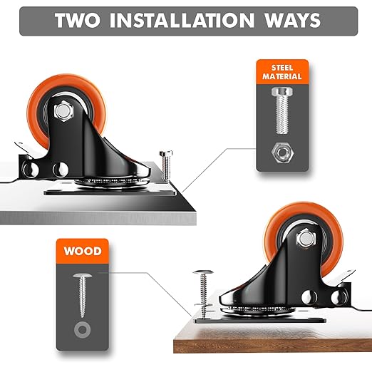 2 Inch Caster Wheels, Casters Set of 4, Heavy Duty Casters with Brake, Locking Industrial Swivel Top Plate Casters Wheels for Furniture and Workbench Cart(Two Hardware Kits Include)