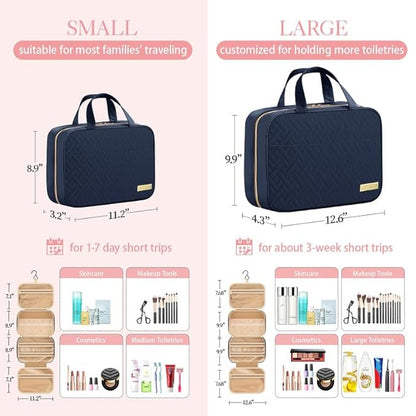 HOTOR Travel Toiletry Bag w/Hanging Hook - Spacious Toiletry Bag Essentials for Women & Men, Makeup Bag/Big Comparment, Waterproof for Travel Accessories, Medium, Navy Blue
