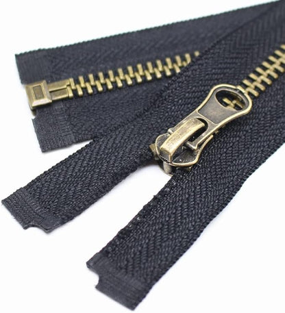 YaHoGa 2PCS #5 25 Inch Antique Brass Separating Jacket Zipper Black Metal Zippers for Jackets Sewing Coats Crafts (25" Anti-Brass)