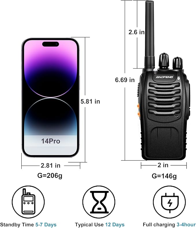 BAOFENG Walkie Talkies Long Range for Adults with 4 Rechargeable Batteries Earpiece, Two Way Radio BAOFENG BF-88A Portable 2 Way Radio for Family Hiking Camping-2 Pack