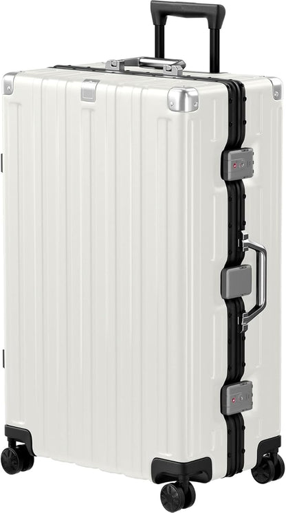 Krute Aluminum Frame Luggage 28 Inch Checked Suitcase with Spinner Wheels TSA Approved No Zipper Hard Shell Luggage PC+ABS Travel Suitcase