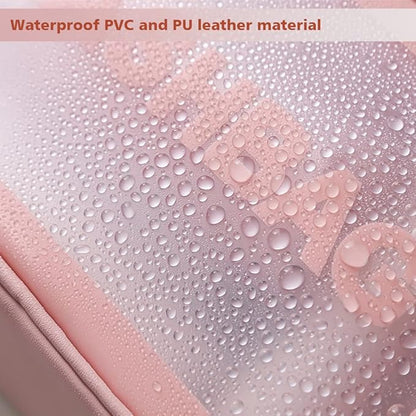 Travel Toiletry Bag for Women, Matte Translucent Toiletry Bag with Handy Handle, Makeup Cosmetic Organizer Bag for Travel Toiletries Accessories (Pink-XL)