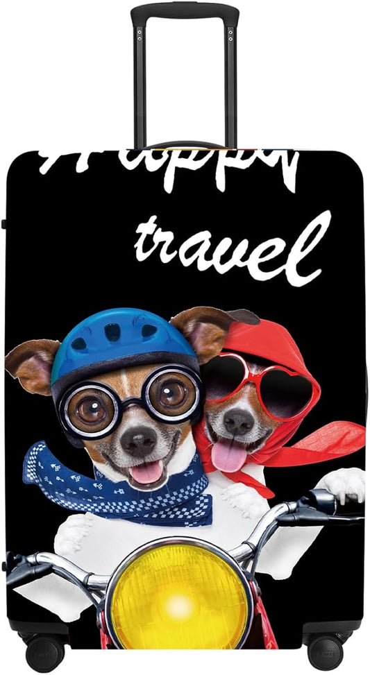 Pet Travel Luggage Protector, Washable Dog Design Suitcase Case with “Happy travel” Text Anti-scratch for 28",30"Bag