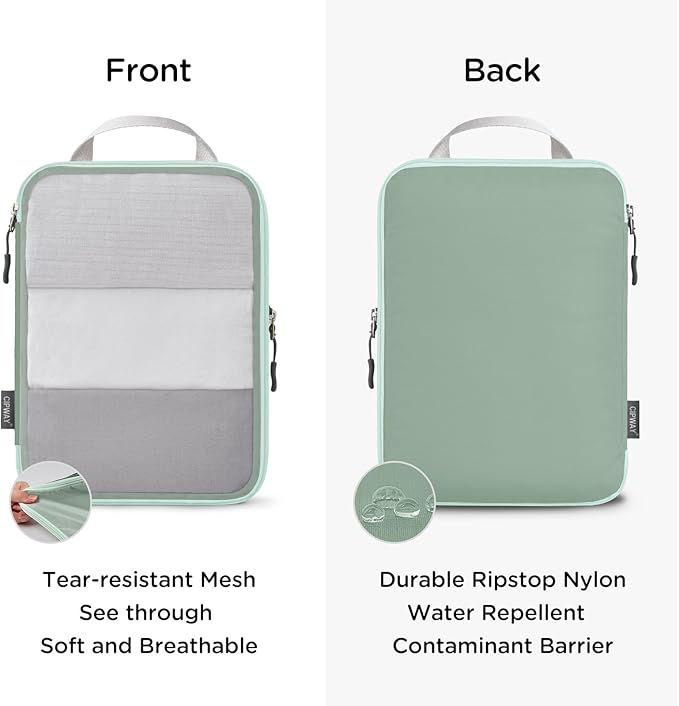 Cipway Compression Packing Cubes Mesh, Lightweight Luggage Organizer Bags with Laundry Bag,Toiletries Bag and Shoe Bag, Travel Essentials for Carry on Suitcase（8 Pcs,Sage Green）