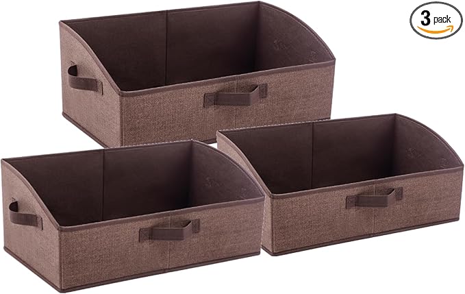 3 Pack Closet Organizers, Foldable Clothes Storage Organizers with Handles, Large Capacity, Sturdy Drawer Storage Boxes for Clothing, Underwear, Books, Shelves, Wardrobe Organizing, Brown