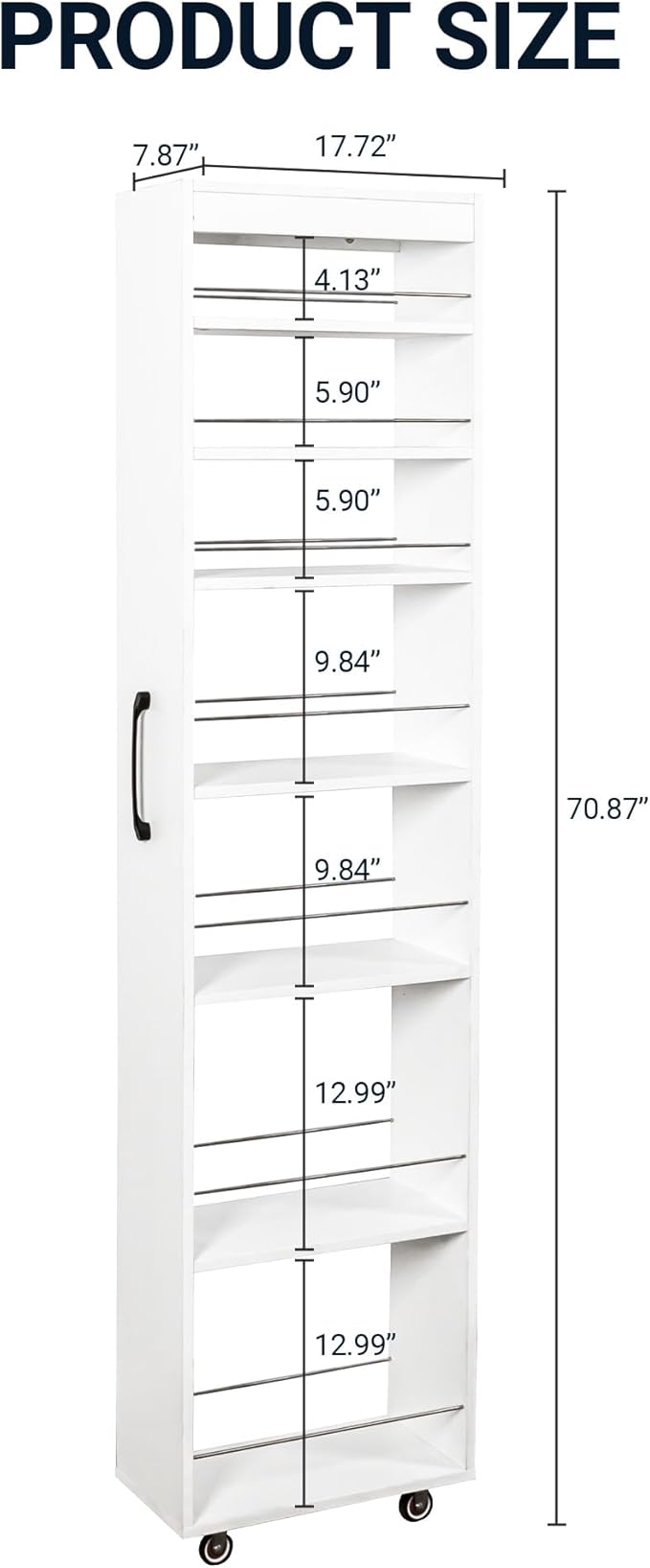 7-Tier Slim Storage Cart with Wheels, 7.9''W Pull Out Rolling Utility Cart, Mobile Shelving Unit Organizer with Handle, Narrow Multi-Functional Open Shelf for Kitchen, Bathroom, Laundry Room