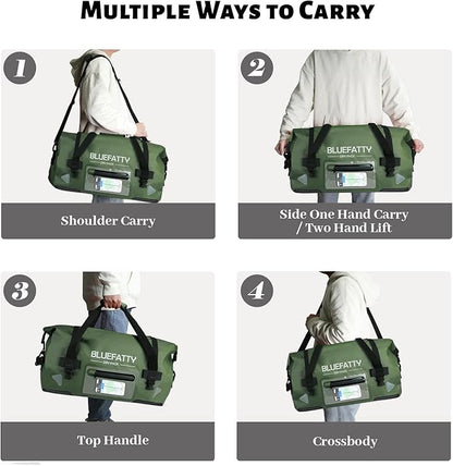 Waterproof Motorcycle Duffel Bag Roll Top Dry Duffel Bag with Quick-fixed Straps for Rafting, Boating, Kayaking, Travel, 50L(Army Green)