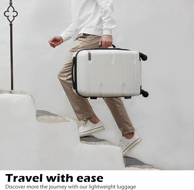 Coolife Luggage PC+ABS Hardshell Suitcase with TSA Lock, Spinner Carry On Lightweight (White, 20in)