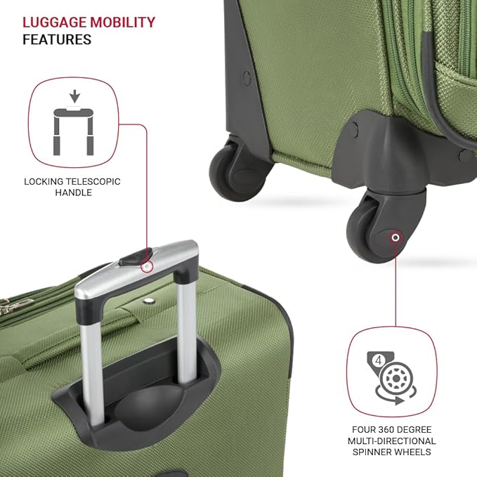 SwissGear Sion Softside Expandable Luggage with Spinner Wheels, Evergreen, Checked-Large 29-Inch