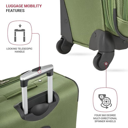 SwissGear Sion Softside Expandable Luggage with Spinner Wheels, Evergreen, Checked-Large 29-Inch