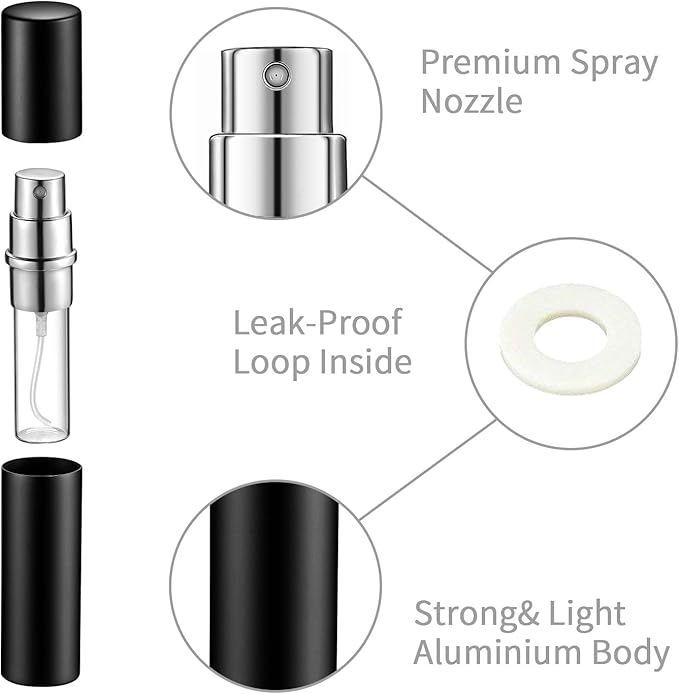 Zonon 56 Pieces Refillable Perfume Atomizer Mini Refillable Spray Perfume Bottle Portable with 56 Pieces Refill Pump Dispenser Pump Transfer Tool for Outgoing(Black,5ml)