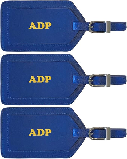 Personalized Monogrammed Leather Luggage Tags - 3 Pack