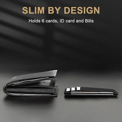 Travelambo Slim Wallet Front Pocket Minimalist Leather RFID Blocking Medium Size