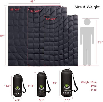 4Monster Down Camping Blanket - Outdoor Travel Quilt Puffy 650 Fill, Packable, Lightweight,Wind & Waterproof | Ideal for Stadium, Backpacking,Picnics, Beach and Hiking
